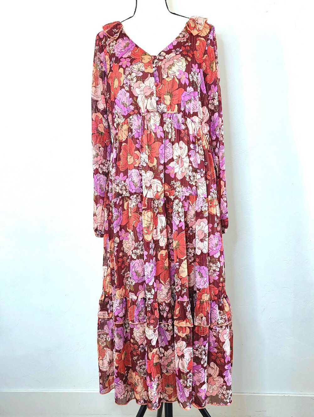 Piper & Scoot The Irina Floral V-Neck Maxi Dress - Size M - EUC